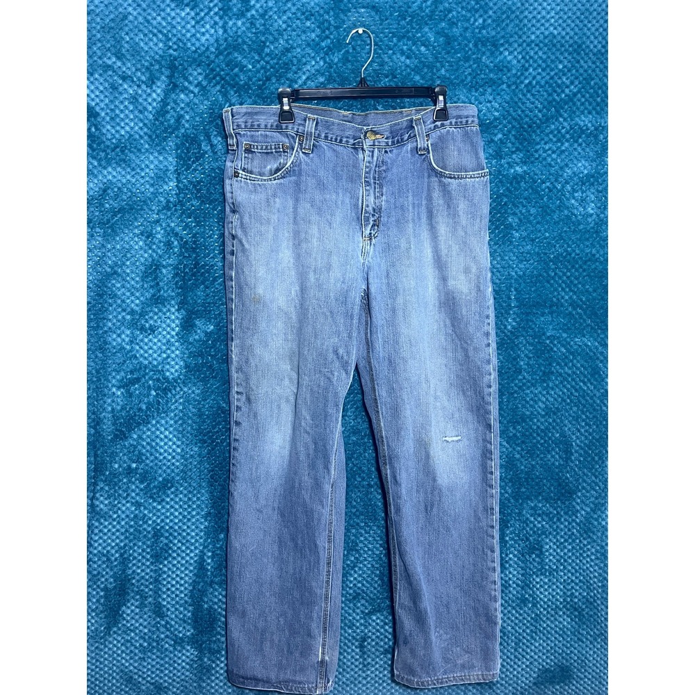 Carhartt Blue‎ Denim Medium Wash Mens Relaxed Fit Jeans
